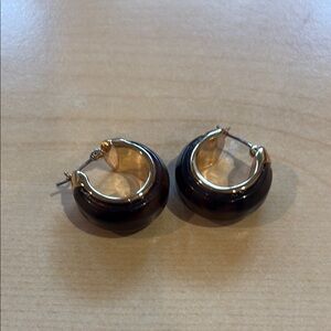 Elegant Gold tone and Brown/ tortoiseshell Hoop Earrings